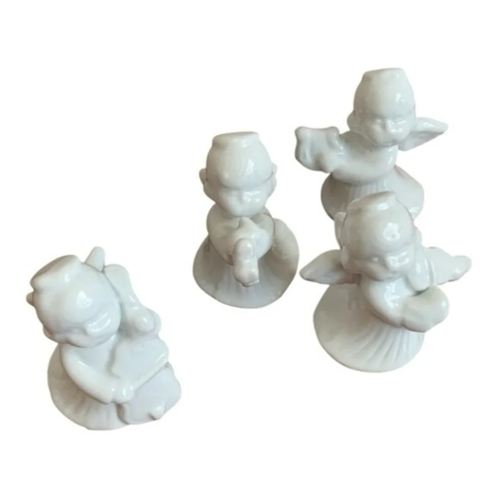 Set 4 White Ceramic Angel Musician Figurines 3